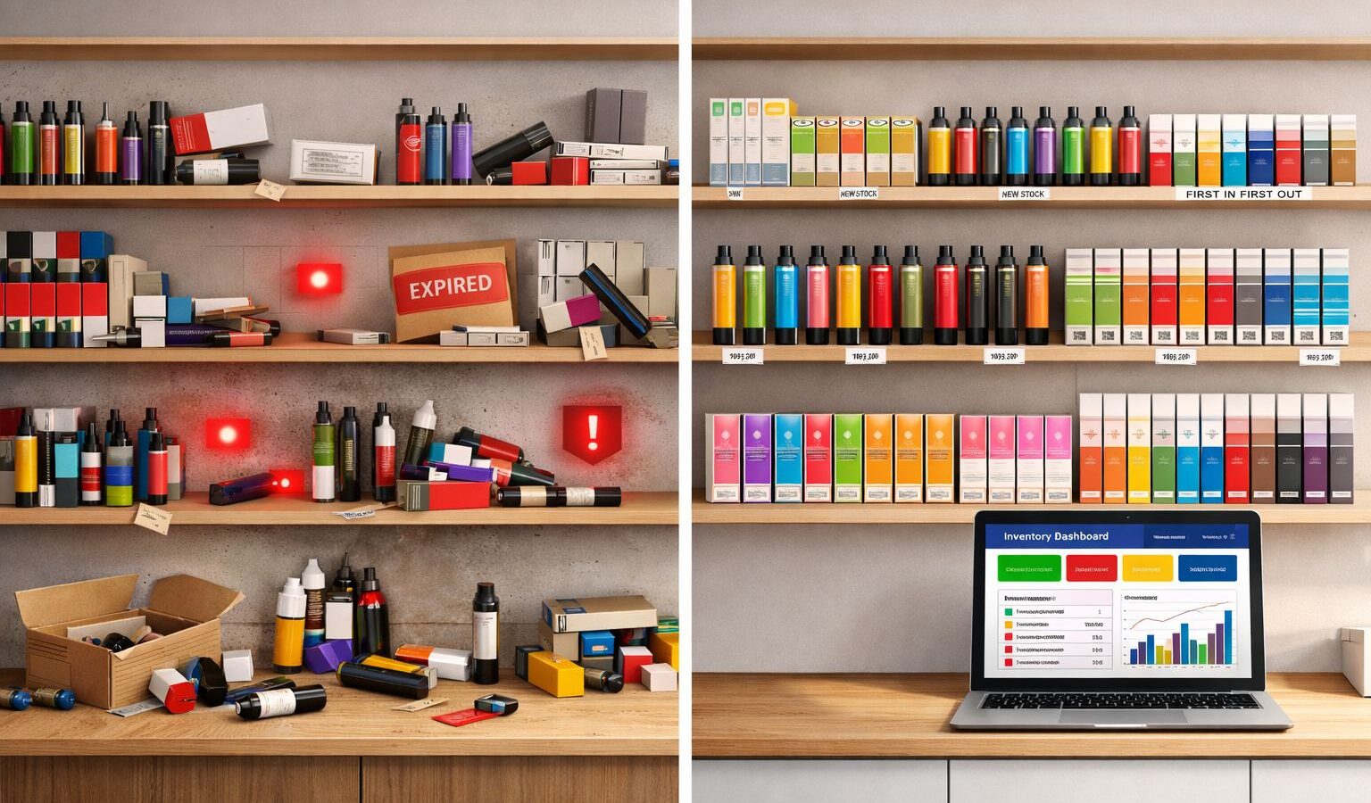 Retail buyer comparing 510 cartridges and all-in-one vapes for wholesale stocking