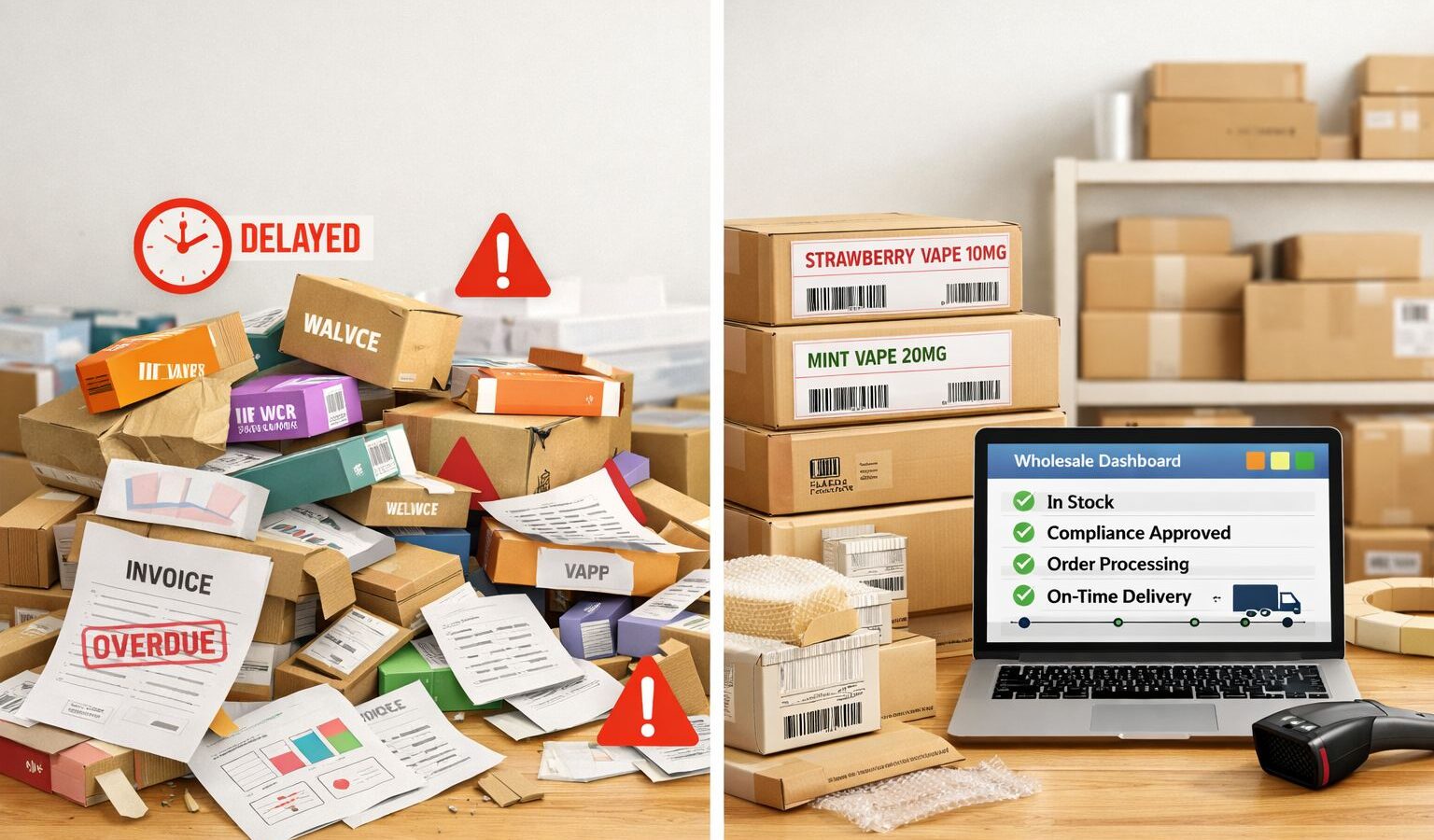 UK vape retailer comparing stock, delivery, and compliance when choosing a vape wholesale supplier UK